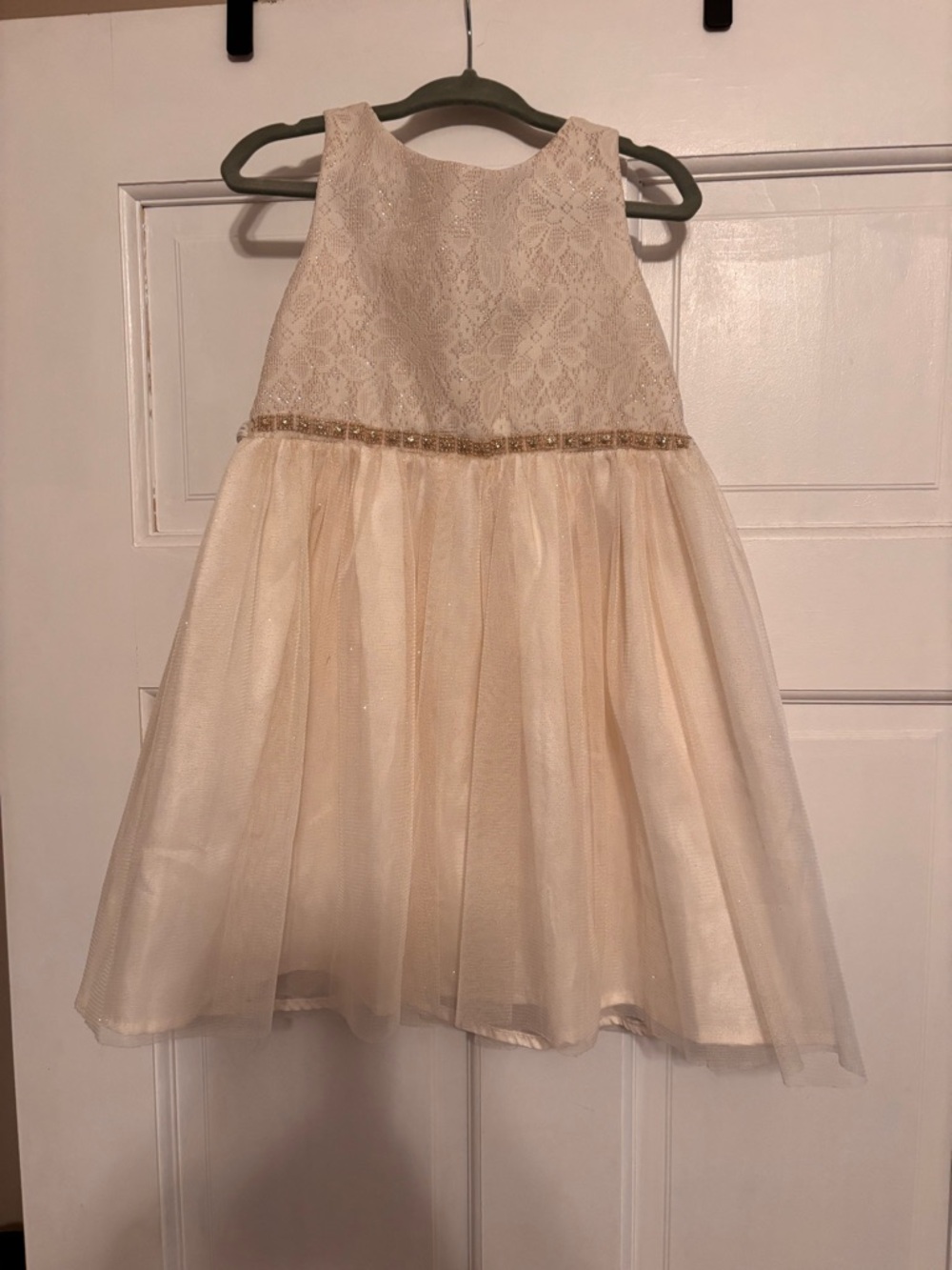 Sweet Heart Rose Cream Lace Tulle Dress with Gold Waistband